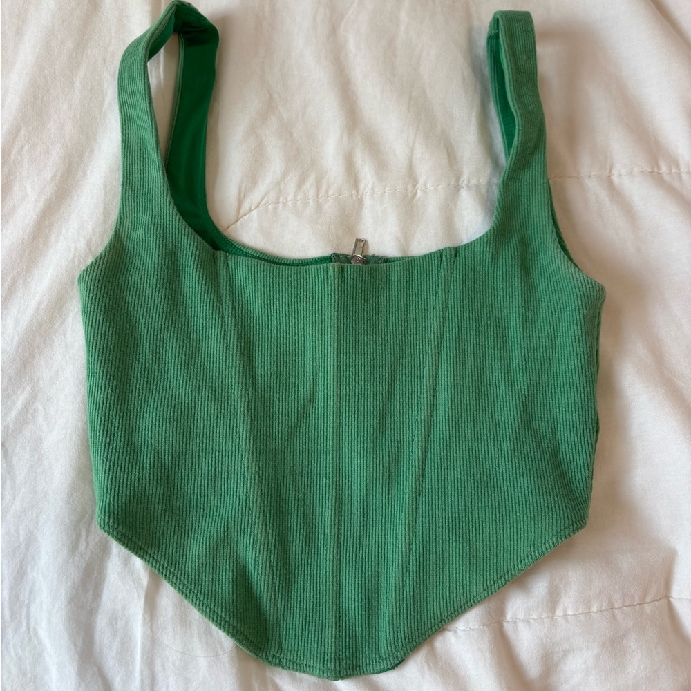 Princess Polly Green Ribbed Square-Neck Tank